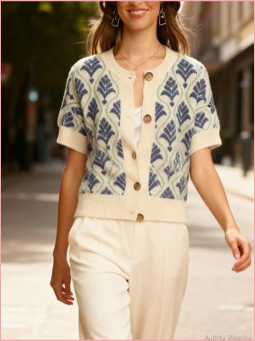 Vintage Cropped Button Down Cardigan Sweater Top - Picture 4 of 6